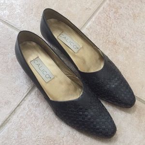 Calico Woven Toe Leather Heels Pumps Sandals